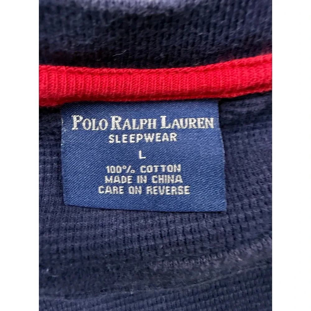 Polo Ralph Lauren Sleepwear Shirt Mens Navy Blue Waffle Knit Thermal Large - Picture 7 of 7